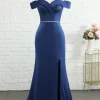 Mermaid Off the Shoulder Navy Bridesmaid Dress with Beading