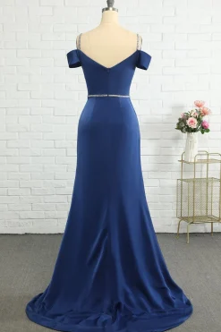 Mermaid Off the Shoulder Navy Bridesmaid Dress with Beading