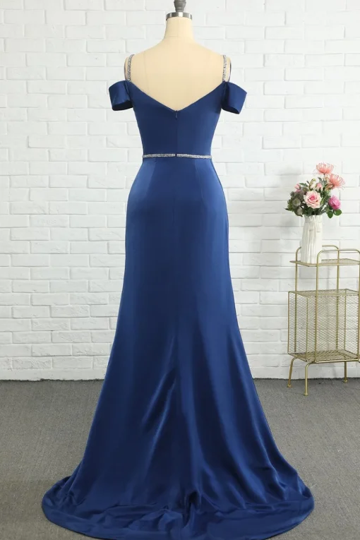 Mermaid Off the Shoulder Navy Bridesmaid Dress with Beading