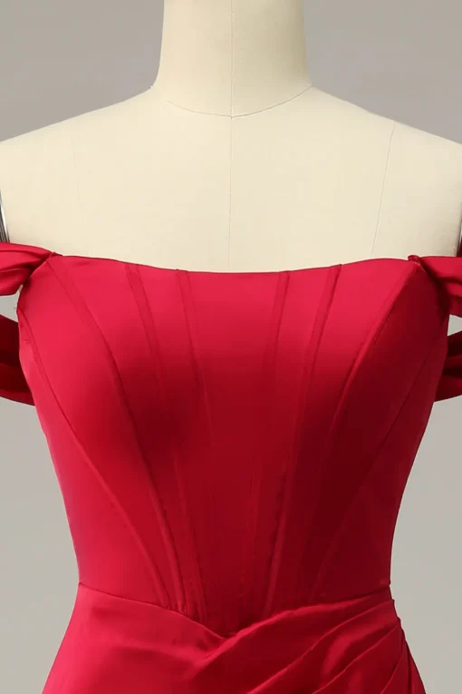 Mermaid Off the Shoulder Burgundy Plus Size Prom Dress with Split Front