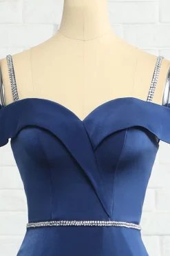 Mermaid Off the Shoulder Navy Bridesmaid Dress with Beading
