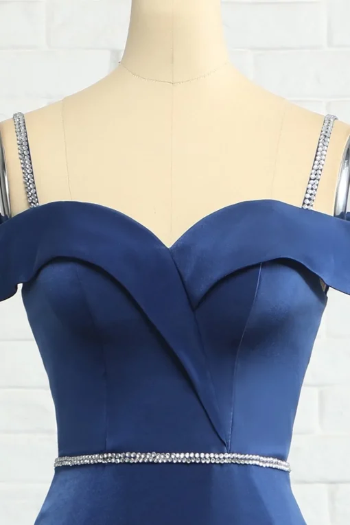 Mermaid Off the Shoulder Navy Bridesmaid Dress with Beading