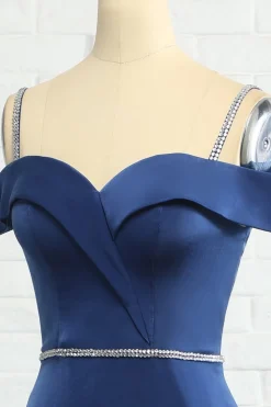 Mermaid Off the Shoulder Navy Bridesmaid Dress with Beading