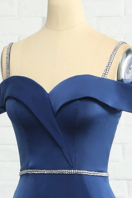 Mermaid Off the Shoulder Navy Bridesmaid Dress with Beading