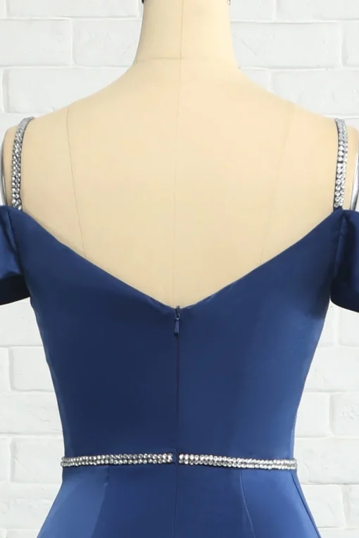 Mermaid Off the Shoulder Navy Bridesmaid Dress with Beading