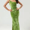 Mermaid One Shoulder Olive Velvet Bridesmaid Dress
