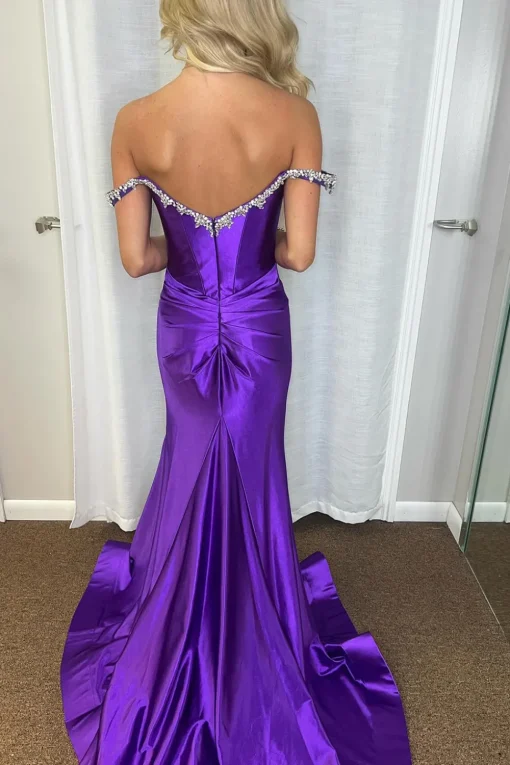 Mermaid Purple Off the Shoulder Prom Dress with Slit