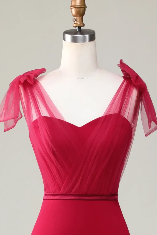 Mermaid Satin Burgundy Long Bridesmaid Dress with Bows