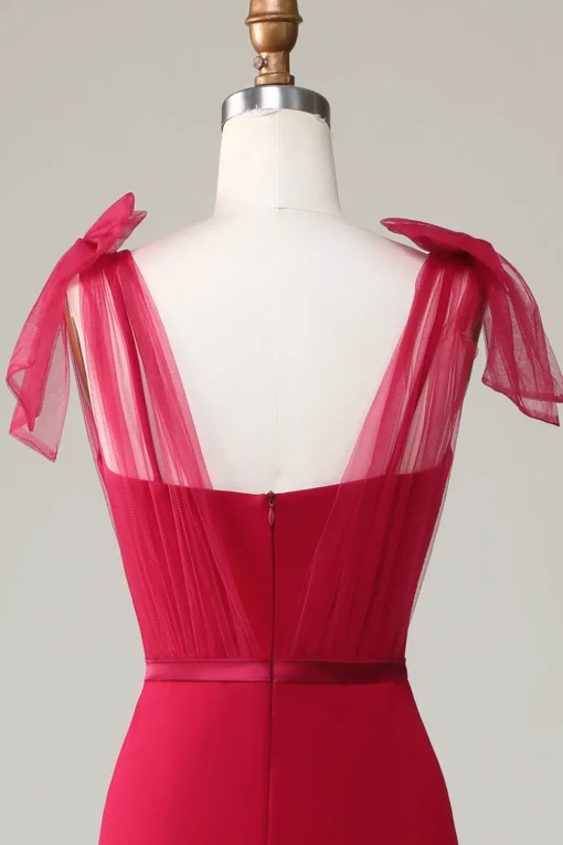 Mermaid Satin Burgundy Long Bridesmaid Dress with Bows