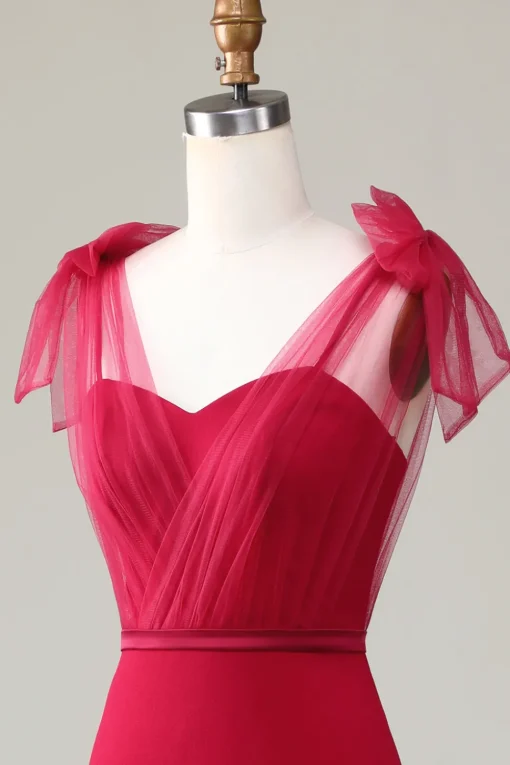 Mermaid Satin Burgundy Long Bridesmaid Dress with Bows