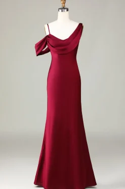 Mermaid Sleeveless Cabemet Long Bridesmaid Dress