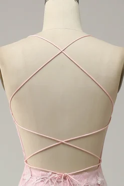 Mermaid Spaghetti Straps Light Pink Long Prom Dress with Appliques