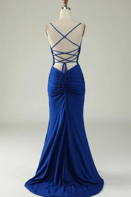 Mermaid Spaghetti Straps Dark Green Plus Size Prom Dress with Criss Cross Back