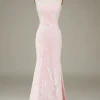Mermaid Sparkly Pink Prom Dress with Slit