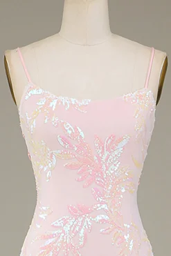 Mermaid Sparkly Pink Prom Dress with Slit
