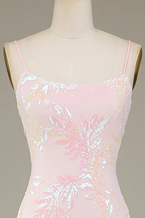 Mermaid Sparkly Pink Prom Dress with Slit