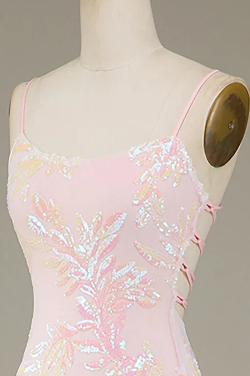 Mermaid Sparkly Pink Prom Dress with Slit