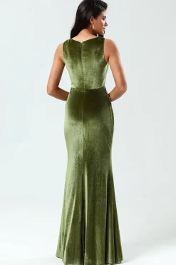 Mermaid Square Neck Olive Long Bridesmaid Dress with Slit