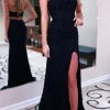 Mermaid Strapless Black Long Prom Dress with Slit
