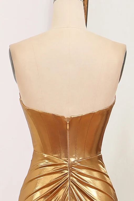 Mermaid Strapless Golden Corset Long Prom Dress with Slit