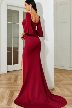 Mermaid Sweetheart Satin Burgundy Formal Dress with Slit