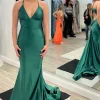 Mermaid V-Neck Satin Simple Prom Dress