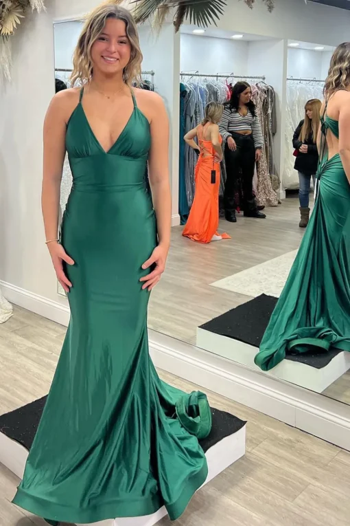 Mermaid V-Neck Satin Simple Prom Dress