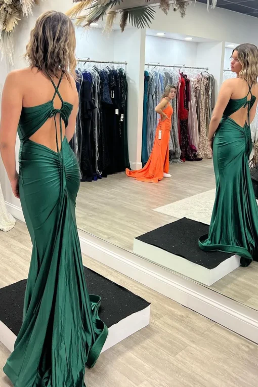 Mermaid V-Neck Satin Simple Prom Dress