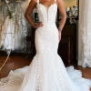 Mermaid White Lace Sweep Train Long Wedding Dress