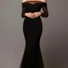 Mesh Black Off The Shoulde Mermaid Long Sleeves Long Prom Dress