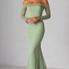 Mesh Sage Off The Shoulde Mermaid Ruched Long Prom Dress