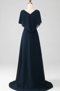 Navy A-Line V-Neck Asymmetrical Sequins Mother of the Bride Dress With Beading