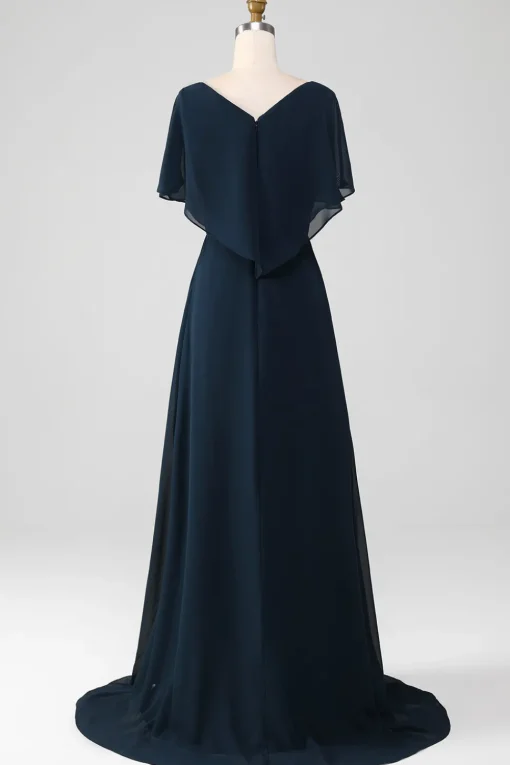 Navy A-Line V-Neck Asymmetrical Sequins Mother of the Bride Dress With Beading