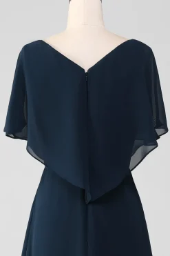 Navy A-Line V-Neck Asymmetrical Sequins Mother of the Bride Dress With Beading