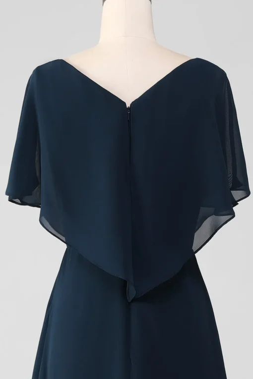 Navy A-Line V-Neck Asymmetrical Sequins Mother of the Bride Dress With Beading
