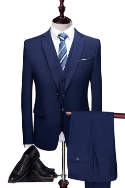 Navy Blue 3 Pieces Slim Fit Casual Tuxedo Suits