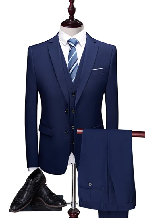 Navy Blue 3 Pieces Slim Fit Casual Tuxedo Suits