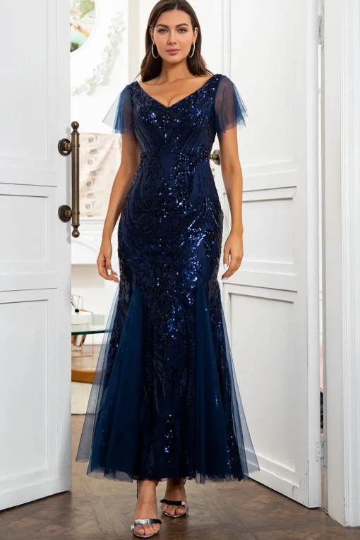 Navy Blue Sequins Mermaid Mother of the Bride Dress