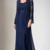 Navy Chiffon A Line Mother Of the Bride Dress with Jackets
