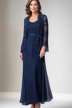 Navy Chiffon A Line Mother Of the Bride Dress with Jackets