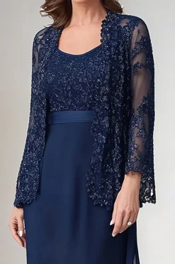 Navy Chiffon A Line Mother Of the Bride Dress with Jackets