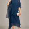 Navy Chiffon A-line Scoop Neck Mother of the Bride Dress