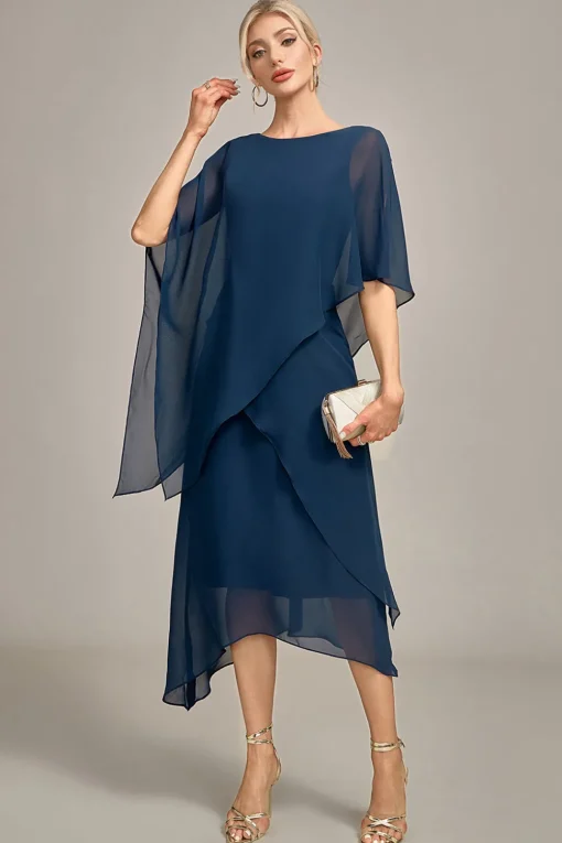 Navy Chiffon A-line Scoop Neck Mother of the Bride Dress