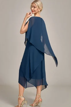 Navy Chiffon A-line Scoop Neck Mother of the Bride Dress