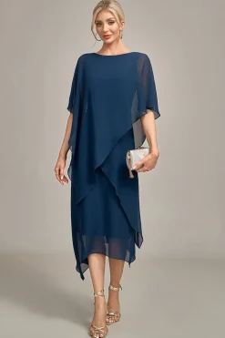 Navy Chiffon A-line Scoop Neck Mother of the Bride Dress