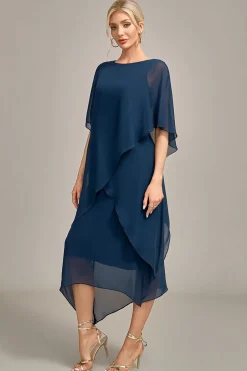 Navy Chiffon A-line Scoop Neck Mother of the Bride Dress