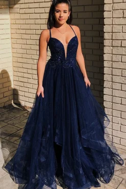 Navy Glitter Prom Dress