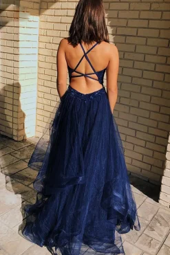 Navy Glitter Prom Dress
