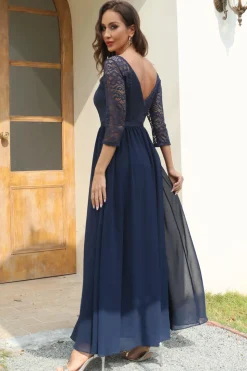 Navy Lace and Chiffon Mother of the Bride Dress
