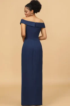 Navy Off The Shoulder Sheath Bridesmaid Dress